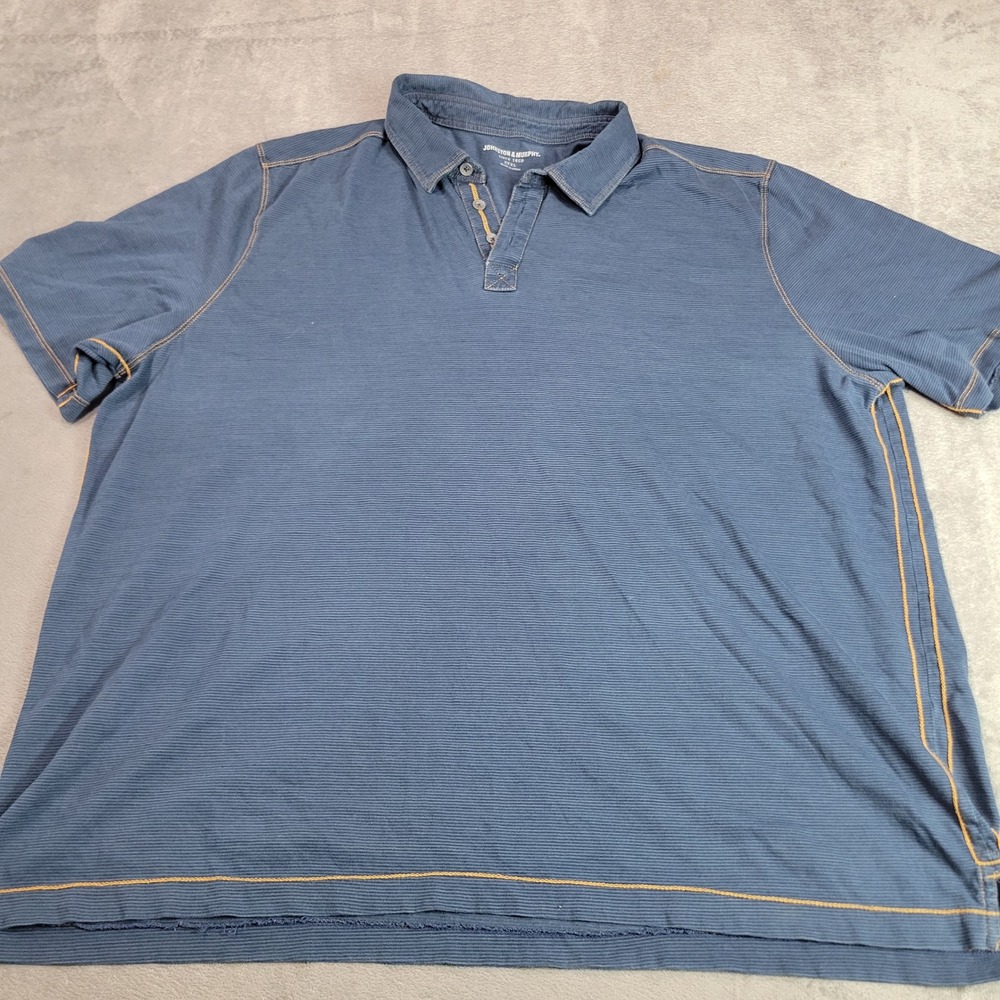 Johnston & Murphy Polo Shirt Mens XXXL Blue Micro Stripe Contrast Stitch Cotton